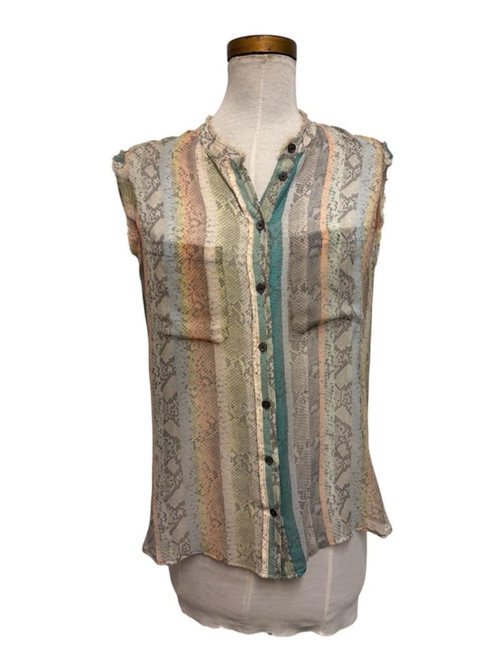 Snakeskin print Equipment Femme sleeveless silk button-down blouse M